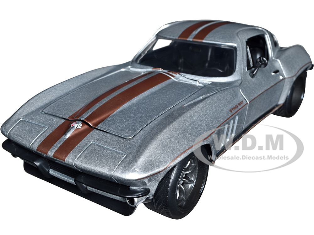 1966 Chevrolet Corvette Silver Metallic with Bronze Stripes Bigtime Muscle Series 1/24 Diecast Model Car by Jada