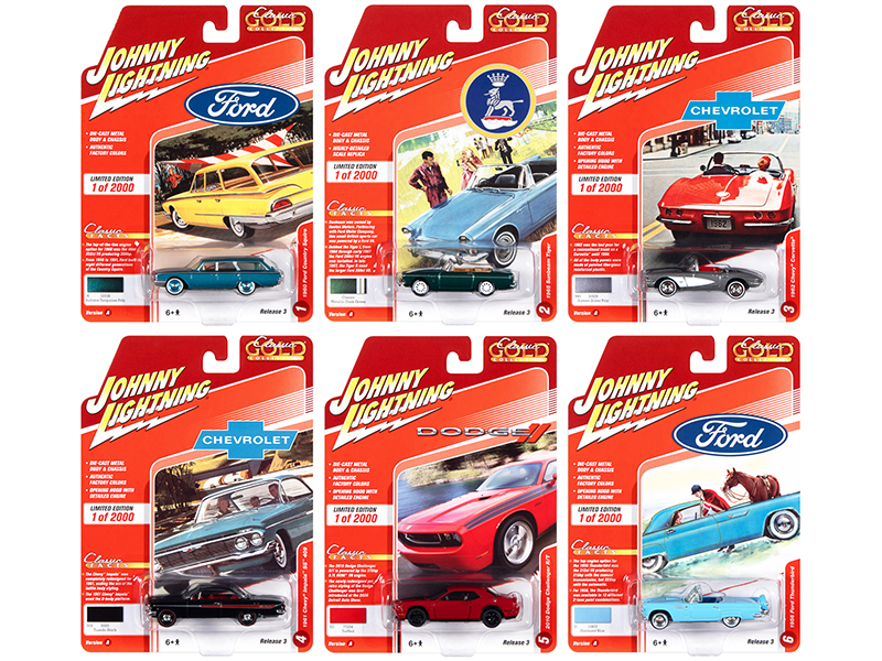 "Classic Gold Collection" 2020 Set A of 6 Cars Release 3 Limited Edition to 2000 pieces Worldwide 1/64 Diecast Model Cars by Johnny Lightning