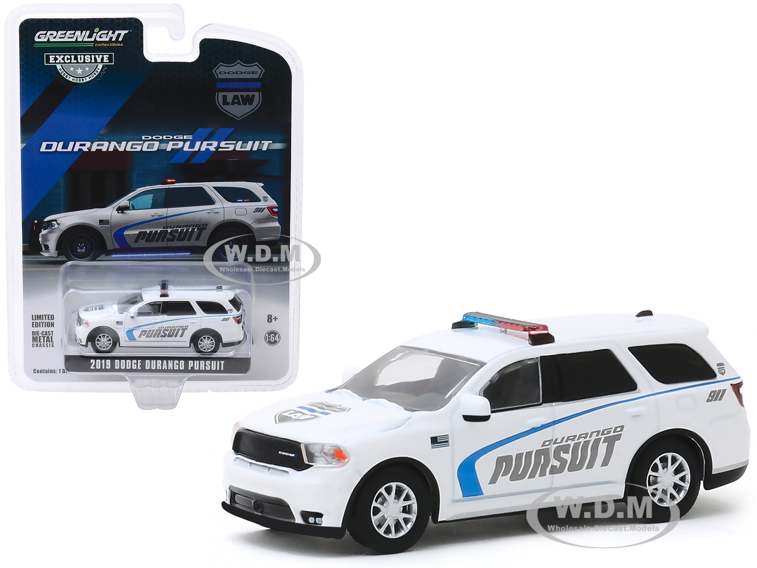 2019 Dodge Durango Pursuit Police Suv White "hobby Exclusive" 1/64 Diecast Model Car By Greenlight