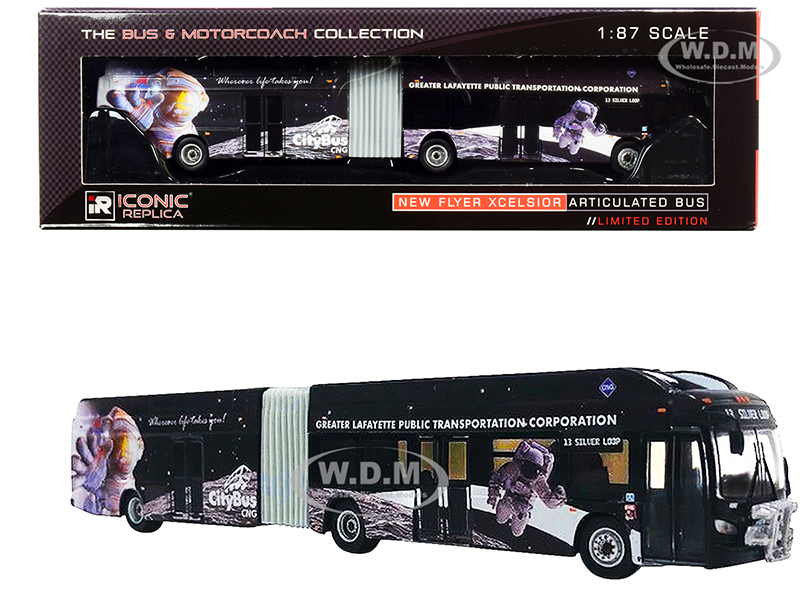 New Flyer Xcelsior XN60 Articulated Bus CityBus "Silver Loop" (Lafayette Indiana) Black "The Bus &amp; Motorcoach Collection" 1/87 (HO) Diecast Model