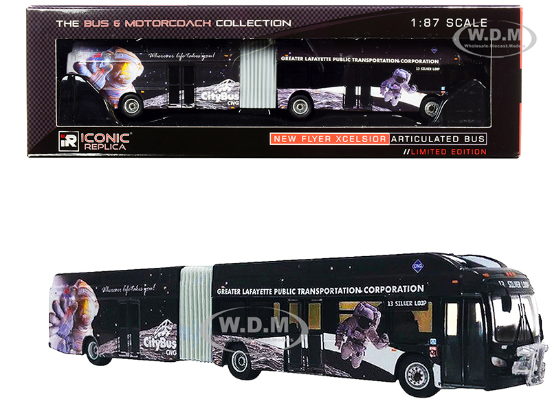 Image of New Flyer Xcelsior XN60 Articulated Bus CityBus "Silver Loop" (Lafayette Indiana) Black "The Bus &amp; Motorcoach Collection" 1/87 (HO) Diecast Model