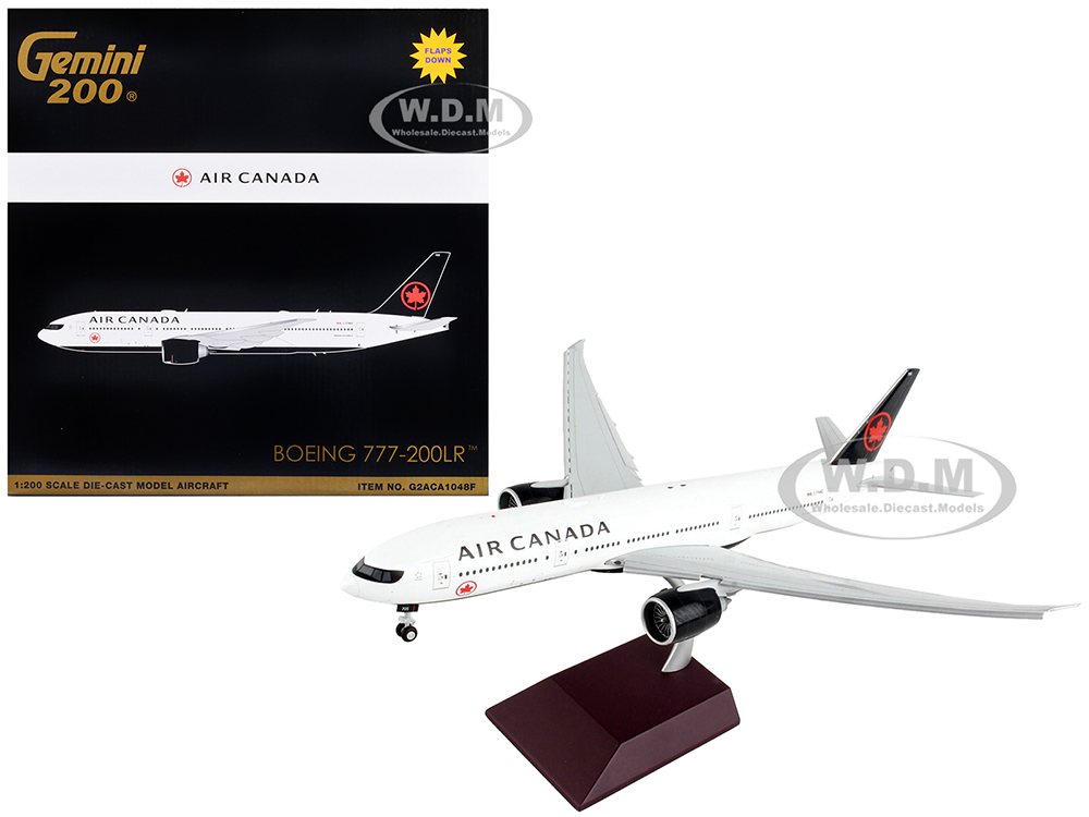 Boeing 777-200LR Commercial Aircraft with Flaps Down Air Canada White with Black Tail Gemini 200 Series 1/200 Diecast Model Airplane by GeminiJets