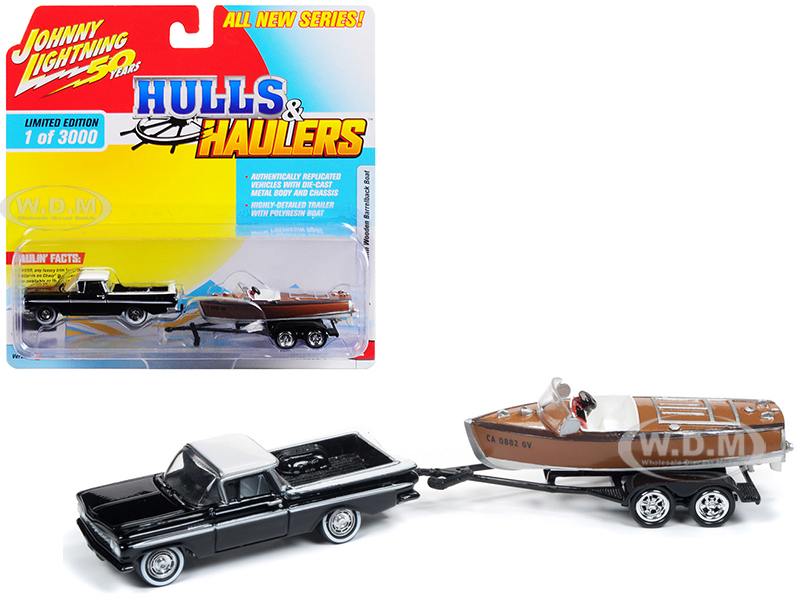 1959 Chevrolet El Camino Black And White Top With Vintage Wooden Barrelback Boat Limited Edition To 3000 Pieces Worldwide "hulls & Haulers" Serie