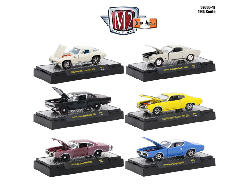 Detroit Muscle 6 Cars Set Release 41 In Display Cases 1/64 Diecast Model Cars By M2 Machines