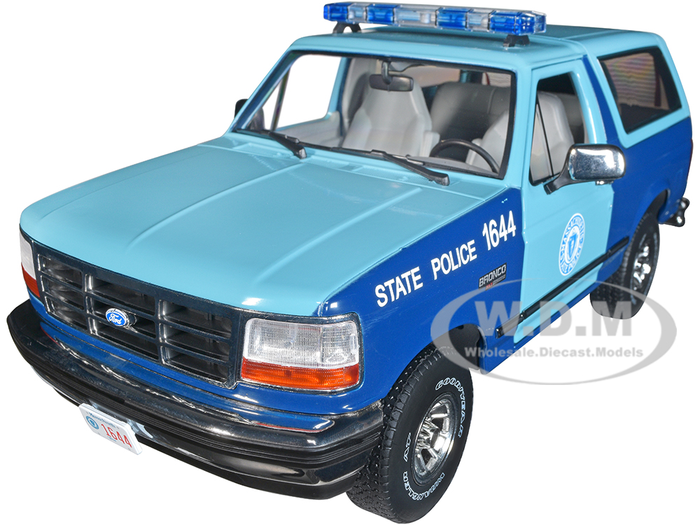 1996 Ford Bronco XLT Blue and Light Blue Massachusetts State Police Artisan Collection 1/18 Diecast Model Car by Greenlight