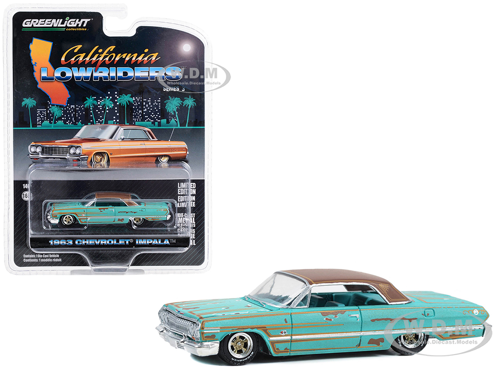 1963 Chevrolet Impala Lowrider Teal Patina (Rusted) with Brown Top and Teal Interior 