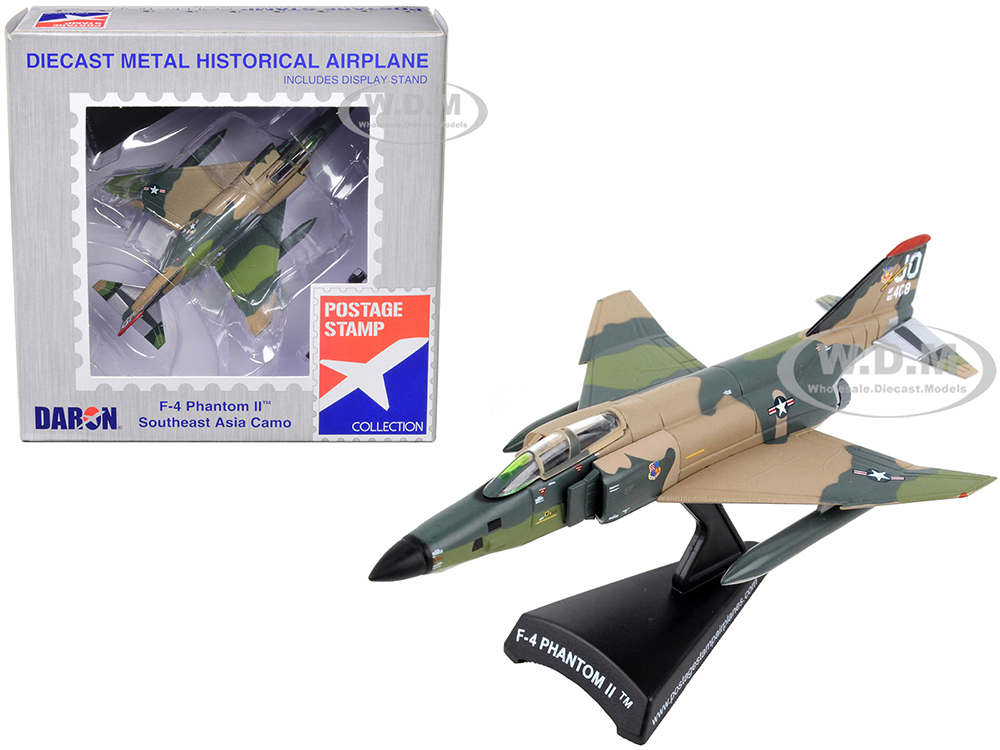 McDonnell Douglas F-4 Phantom II Fighter Aircraft "Southeast Asia Camouflage" United States Air Force 1/155 Diecast Model Airplane by Postage Stamp