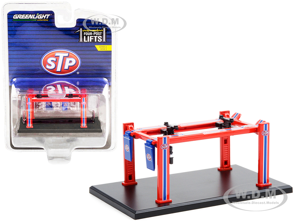 Adjustable Four-Post Lift "STP" Red and Blue "Four-Post Lifts" Series 2 1/64 Diecast Model by Greenlight