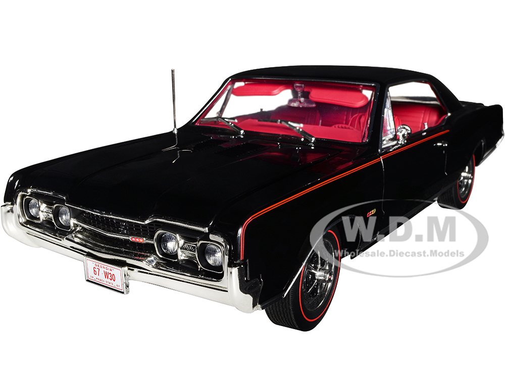 1967 Oldsmobile 442 W-30 Ebony Black with Red Interior Limited Edition to 690 pieces Worldwide 1/18 Diecast Model Car by ACME