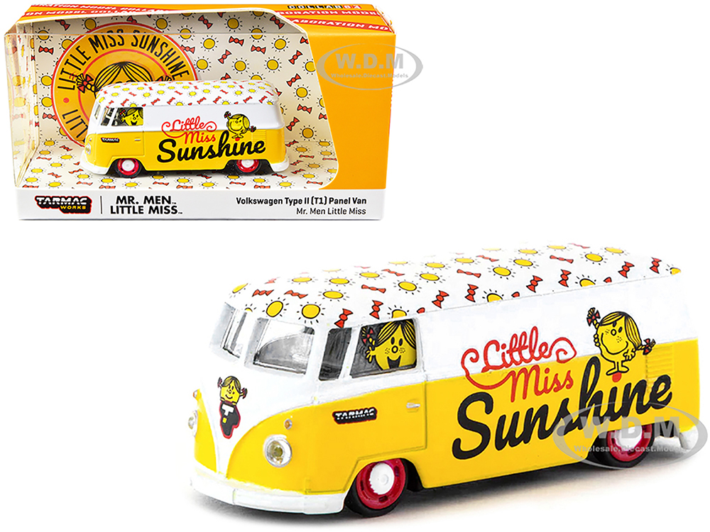 Volkswagen Type II (T1) Panel Van "Little Miss Sunshine" Yellow and White "Mr. Men &amp; Little Miss" "Collab64" Series 1/64 Diecast Model Car by Sch