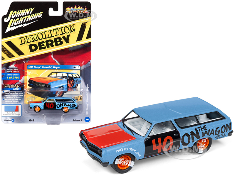 Image of 1965 Chevrolet Chevelle Wagon 40 Powder Blue "Demolition Derby" Limited Edition to 3700 pieces Worldwide 1/64 Diecast Model Car by Johnny Lightning