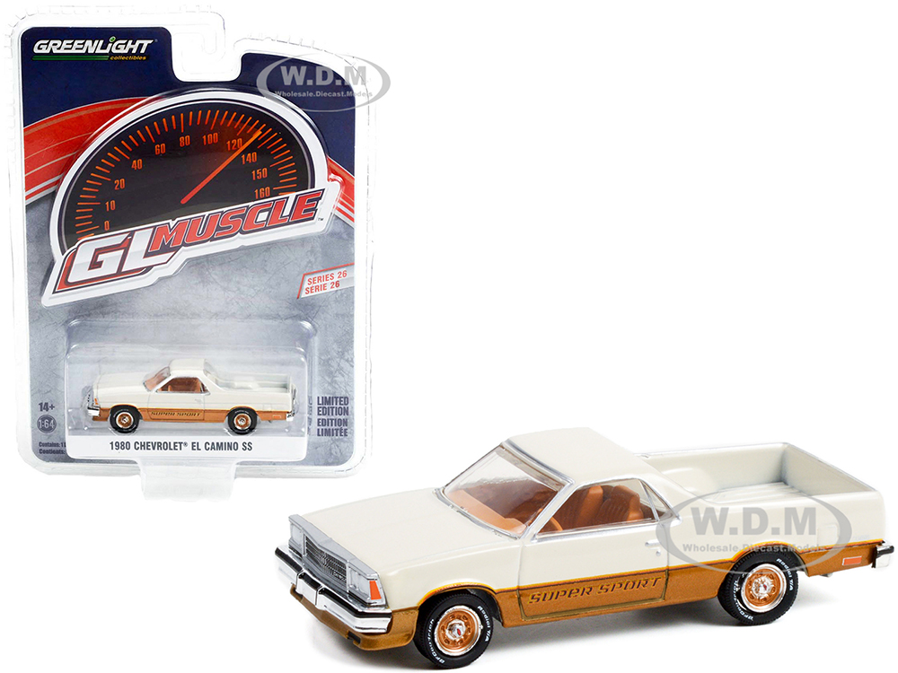 1980 Chevrolet El Camino SS Super Sport White and Gold "Greenlight Muscle" Series 26 1/64 Diecast Model Car by Greenlight