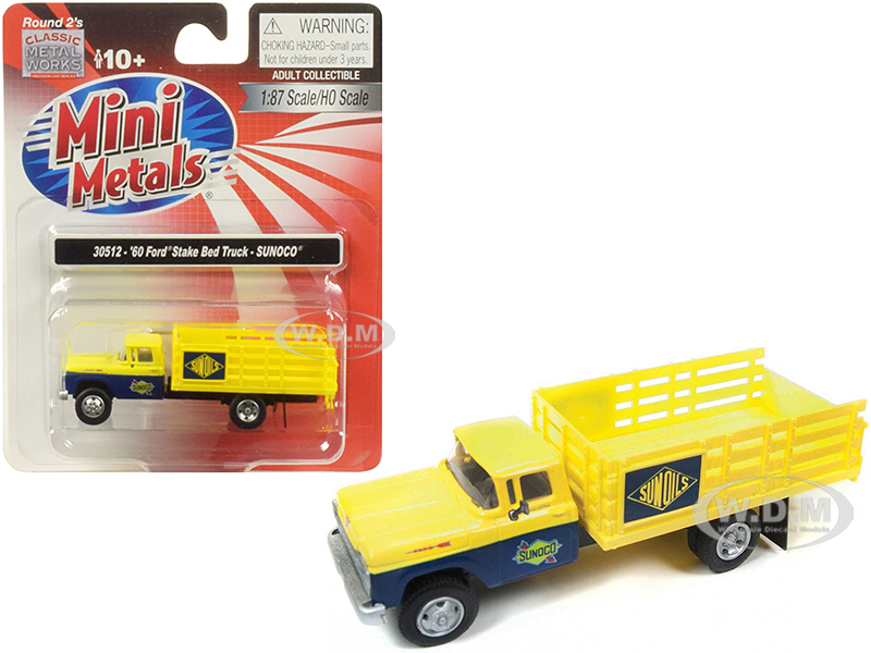 Image of 1960 Ford Stake Bed Truck "Sunoco" Yellow and Blue 1/87 (HO) Scale Model by Classic Metal Works