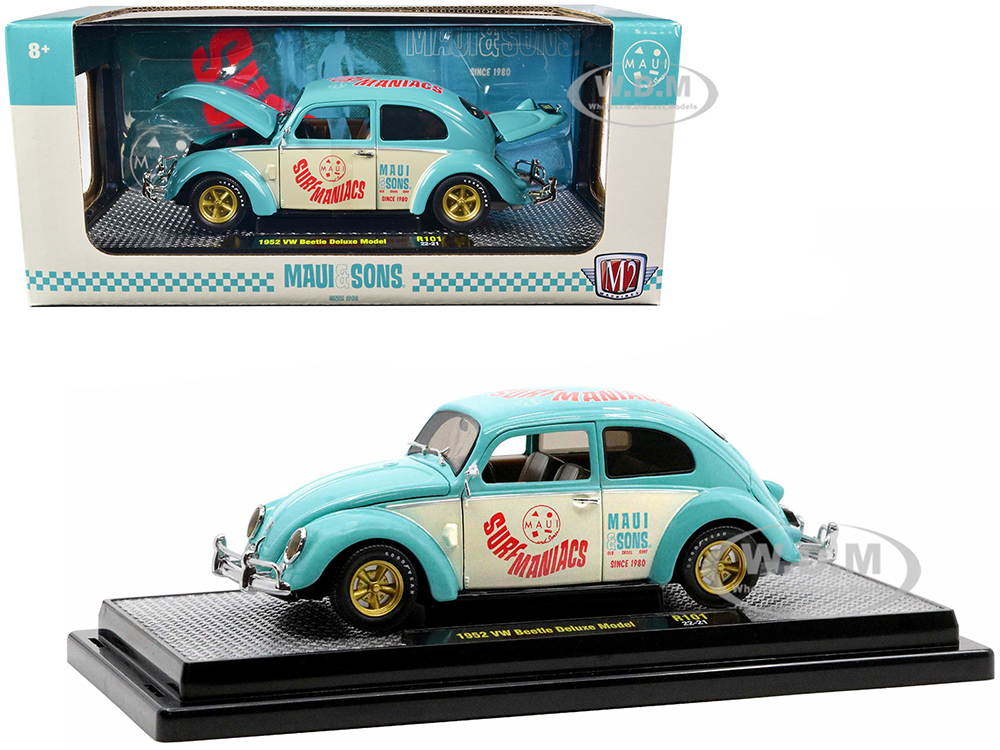 1952 Volkswagen Beetle Deluxe Model Light Blue and Wimbledon White Maui &amp; Sons Limited Edition to 3850 pieces Worldwide 1/24 Diecast Model Car by
