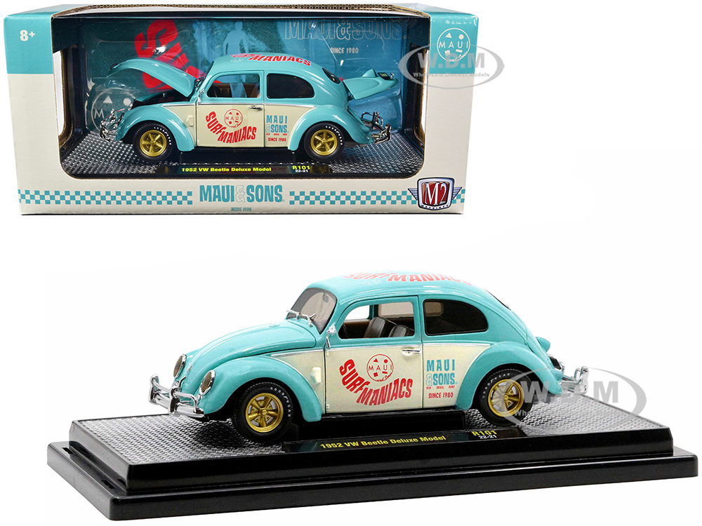1952 Volkswagen Beetle Deluxe Model Light Blue and Wimbledon White Maui & Sons Limited Edition to 3850 pieces Worldwide 1/24 Diecast Model Car by