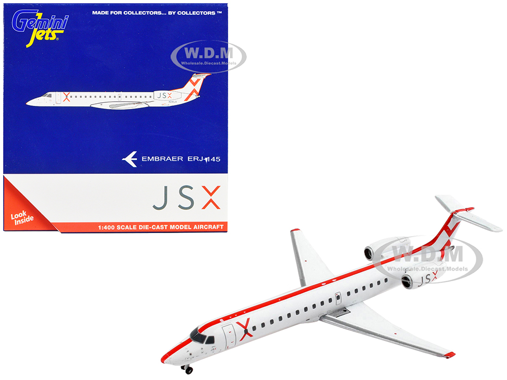 Embraer ERJ-145 Commercial Aircraft JetSuiteX White with Red Stripes 1/400 Diecast Model Airplane by GeminiJets