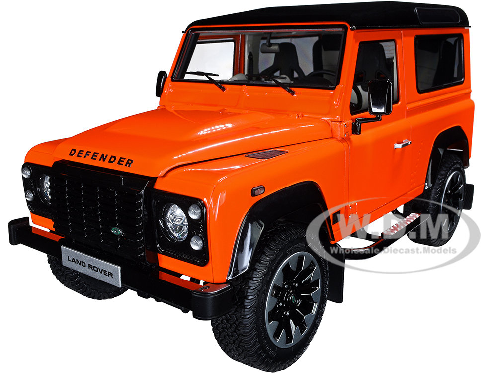 Land Rover Defender 90 Works V8 Bright Orange with Gloss Black Top 70th Edition 1/18 Diecast Model Car by LCD Models