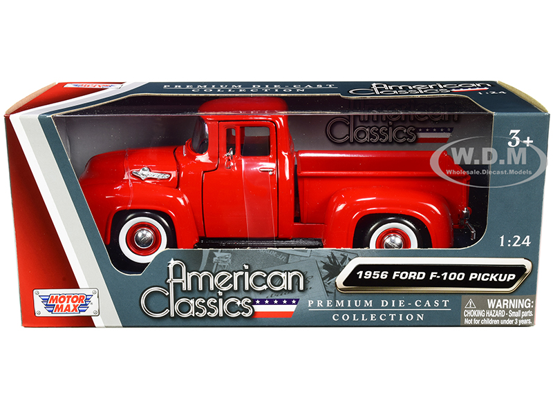 Image of 1956 Ford F-100 Pickup Truck Red with Whitewall Tires "American Classics" 1/24 Diecast Model Car by Motormax