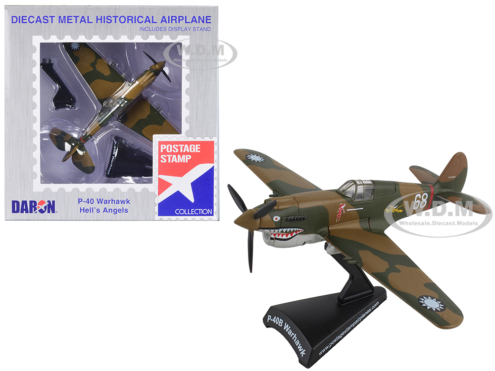 Curtiss P-40 Warhawk Fighter Aircraft "Hells Angels - Flying Tigers" United States Army Air Corps 1/90 Diecast Model Airplane by Postage Stamp