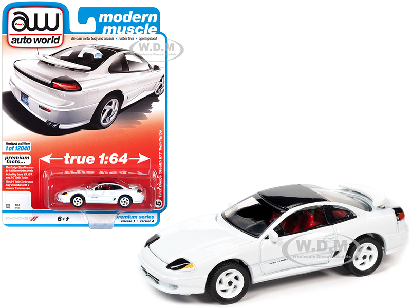 1992 Dodge Stealth R/T Twin Turbo White with Black Top and Red Interior Modern Muscle Limited Edition to 12040 pieces Worldwide 1/64 Diecast Model Car by Auto World