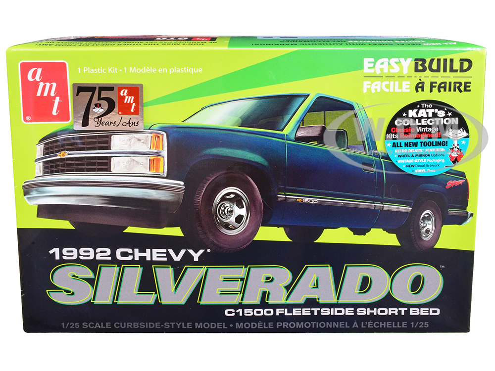 Skill 2 Model Kit 1992 Chevrolet Silverado C1500 Fleetside Short Bed Pickup Truck Easy Build 1/25 Scale Model by AMT