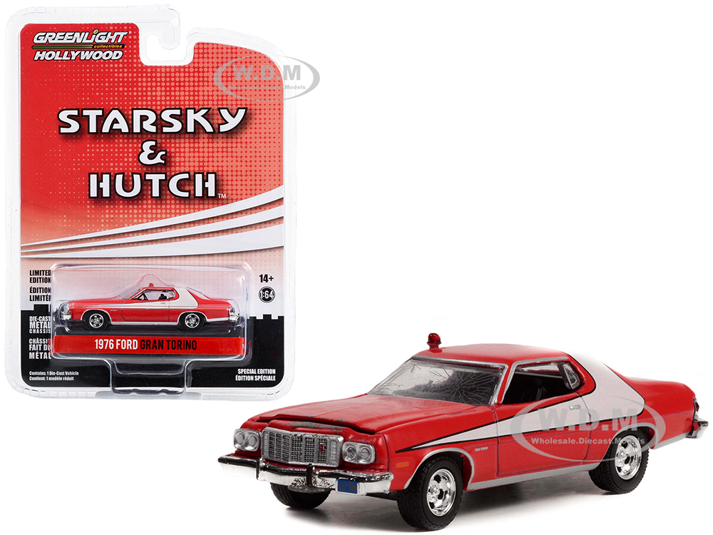 1976 Ford Gran Torino Red with White Stripes (Crashed Version) Starsky and Hutch (1975-1979) TV Series Hollywood Special Edition Series 2 1/64 Diecast Model Car by Greenlight