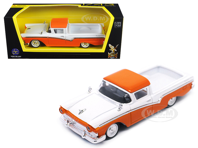 Image of 1957 Ford Ranchero Orange and White 1/43 Diecast Model Car by Road Signature