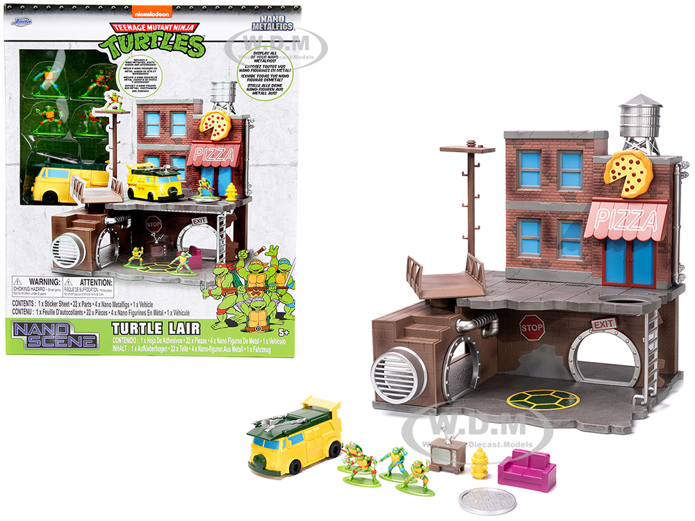 "Teenage Mutant Ninja Turtles" Turtle Lair Diorama Set with Figures and Party Wagon "Nano Scene" Series Model by Jada