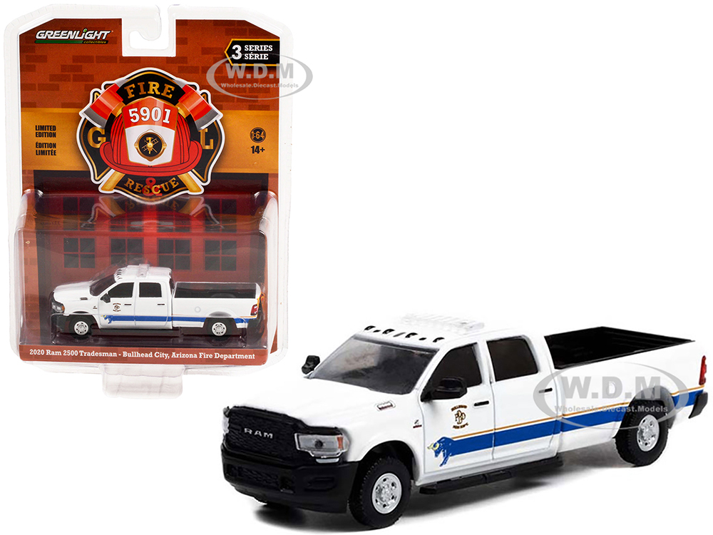 2020 Ram 2500 Tradesman Pickup Truck White with Stripes Bullhead City Fire Department (Arizona) Fire & Rescue Series 3 1/64 Diecast Model Car by Greenlight