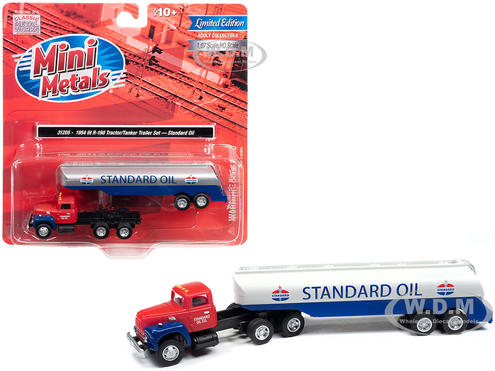 1954 IH R-190 Tractor Red with Tanker Trailer Standard Oil 1/87 (HO) Scale Model Truck by Classic Metal Works