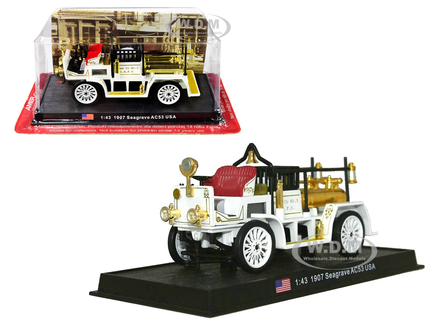 1907 Seagrave Ac53 Fire Engine Truck "los Angeles Fire Department" (l.a.f.d.) 1/43 Diecast Model By Amercom