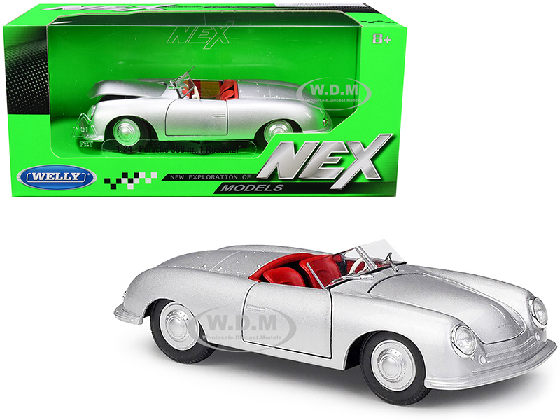 Porsche 356/1 Roadster Silver with Red Interior NEX Models 1/24 Diecast Model Car by Welly