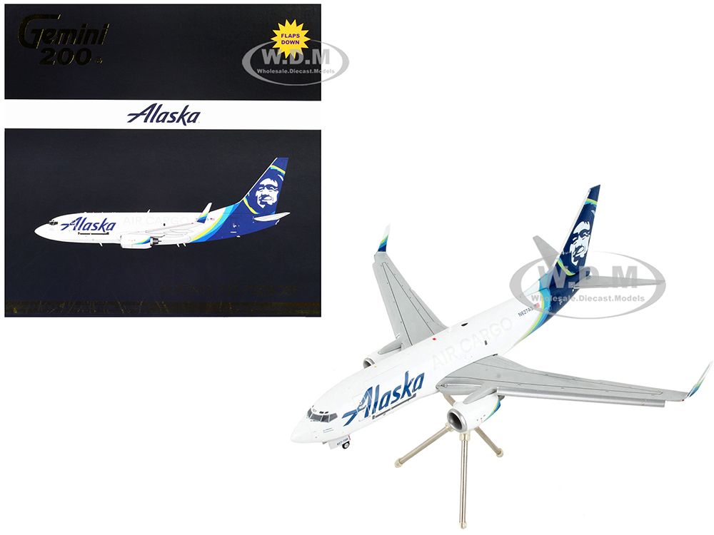 Boeing 737-700BDSF Commercial Aircraft with Flaps Down Alaska Air Cargo White with Blue Tail Gemini 200 Series 1/200 Diecast Model Airplane by GeminiJets