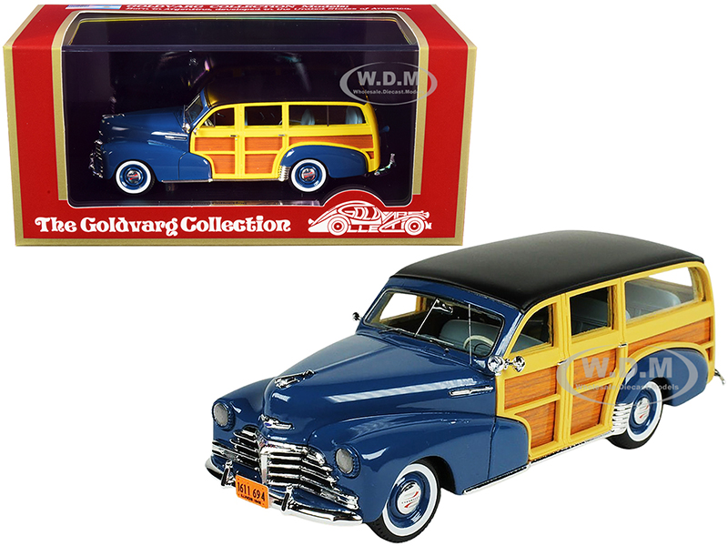1948 Chevrolet Fleetmaster Woodie Station Wagon Como Blue with Black Top Limited Edition to 240 pieces Worldwide 1/43 Model Car by Goldvarg Collectio