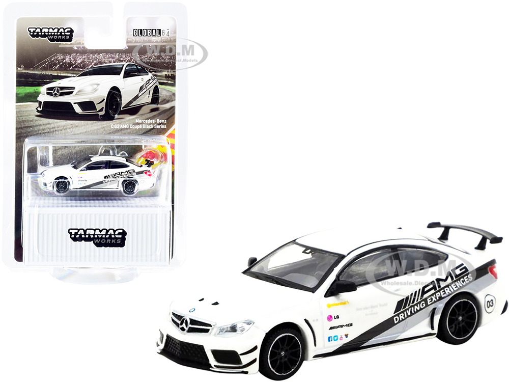 Mercedes Benz C63 AMG Coupe Black Series White Metallic "AMG Driving Experience" 1/64 Diecast Model Car by Tarmac Works