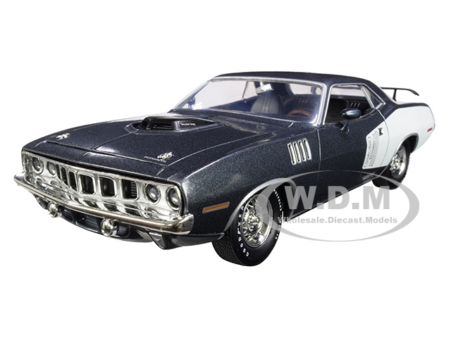 1971 Plymouth Barracuda 340 Winchester Gray Metallic With White Stripes Limited Edition To 5880 Pieces Worldwide 1/24 Diecast Model Car By M2 Machine