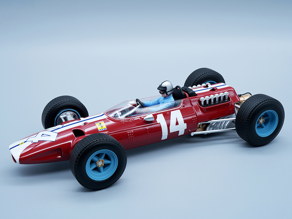 Ferrari 512 #14 Pedro Rodriguez Formula One F1 United States GP (1965) with Driver Figure Mythos Series Limited Edition to 90 pieces Worldwide 1/18 Model Car by Tecnomodel