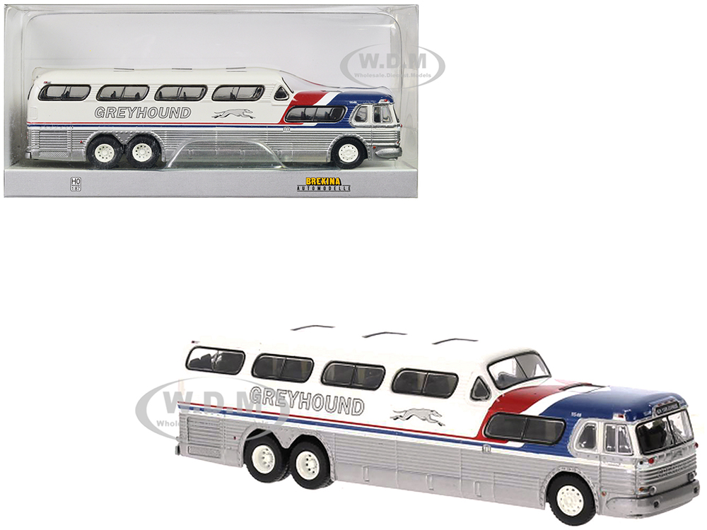 1956 GMC PD-4501 Scenicruiser Bus Silver and White with Blue and Red Stripes 