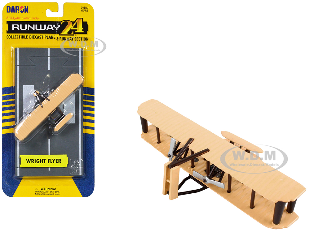 Wright Flyer Biplane Aircraft Beige with Runway Section Diecast Model Airplane by Runway24
