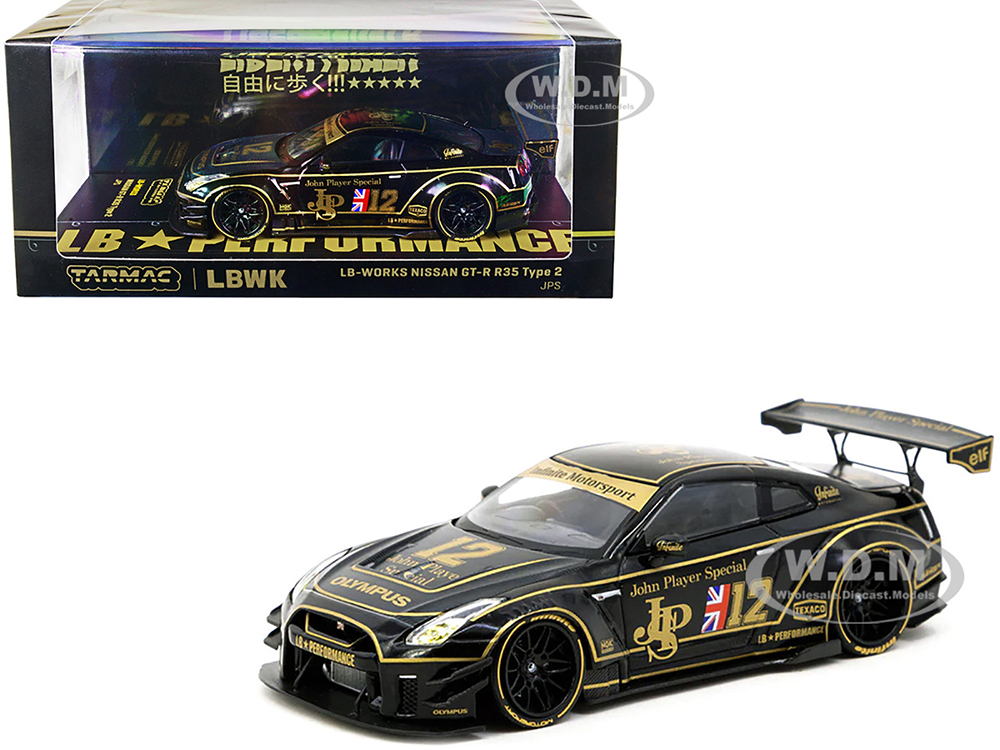 Nissan GT-R R35 Type 2 LB-Works RHD (Right Hand Drive) 12 Black "John Player Special" 1/43 Diecast Model Car by Tarmac Works