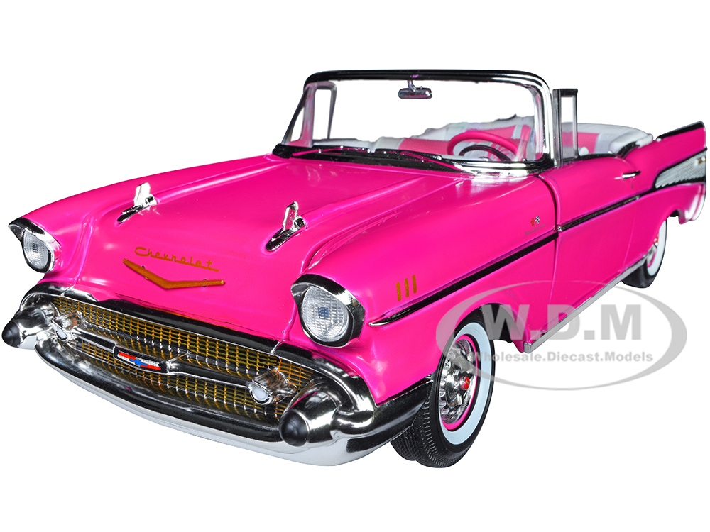 1957 Chevrolet Bel Air Convertible Pink Barbie Silver Screen Machines 1/18 Diecast Model Car by Auto World