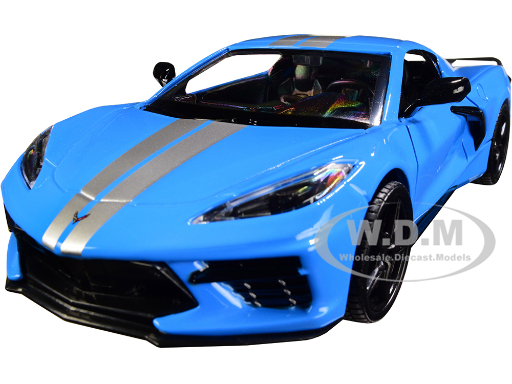 2020 Chevrolet Corvette C8 Stingray Blue with Silver Racing Stripes "Timeless Legends" 1/24 Diecast Model Car by Motormax