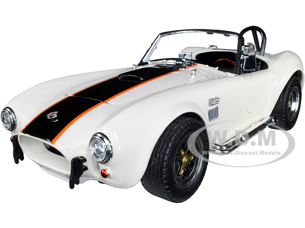 1964 Shelby Cobra 427 S/C Roadster Cream with Black and Orange Stripes 1/18 Diecast Model Car by Road Signature