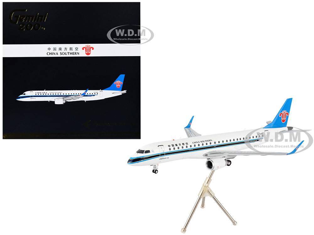 Embraer ERJ-190 Commercial Aircraft "China Southern Airlines" White with Black Stripes and Blue Tail "Gemini 200" Series 1/200 Diecast Model Airplane