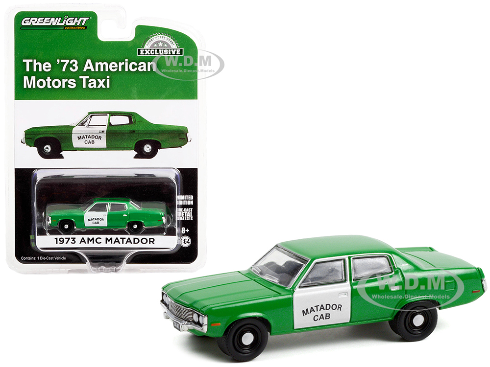 1973 AMC Matador Fare-Master Taxi Green And White Matador Cab Hobby Exclusive 1/64 Diecast Model Car By Greenlight