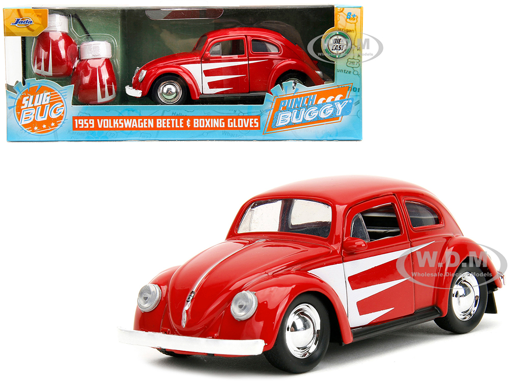1959 Volkswagen Beetle Red with White Graphics and Boxing Gloves Accessory "Punch Buggy" Series 1/32 Diecast Model Car by Jada