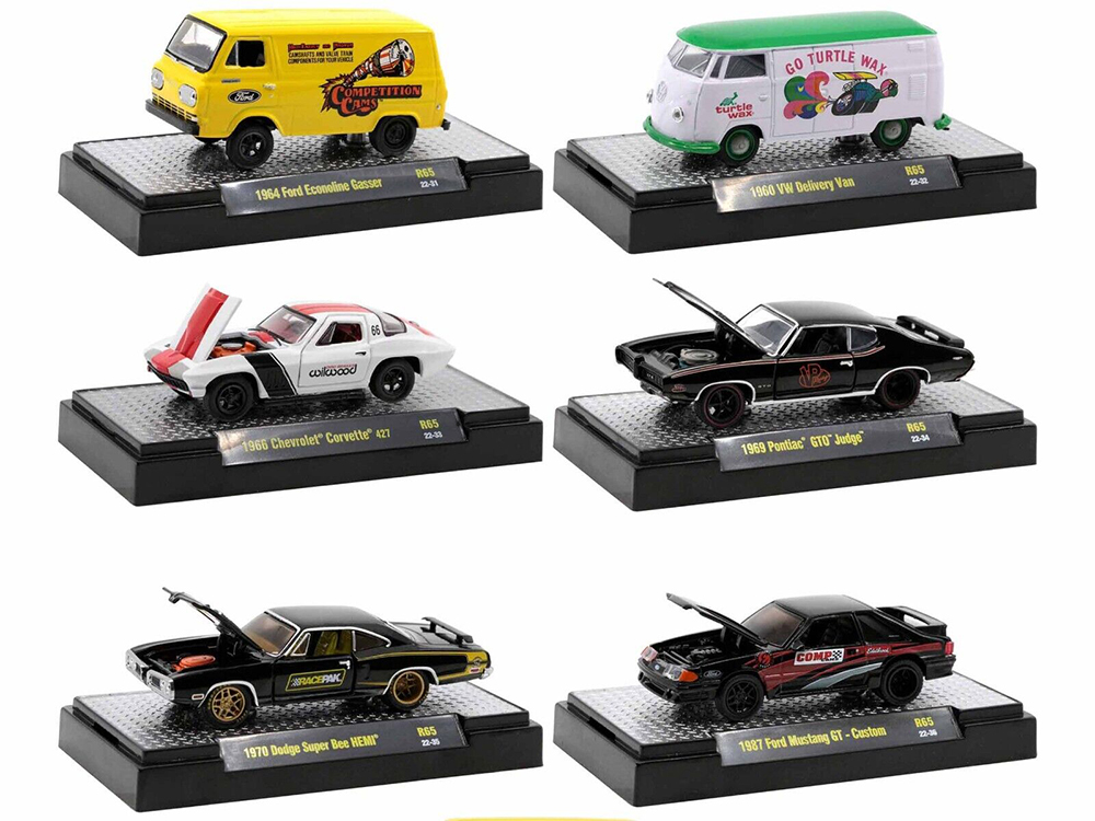 Detroit Muscle Set of 6 Cars IN DISPLAY CASES Release 65 Limited Edition 1/64 Diecast Model Cars by M2 Machines