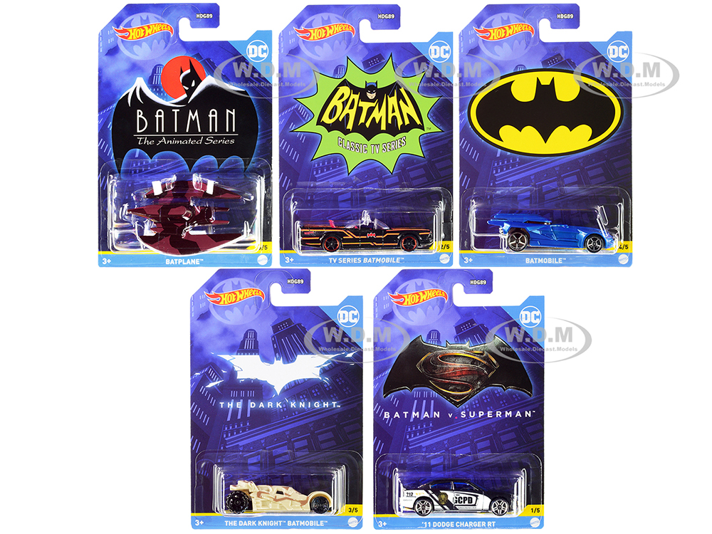 "Batman Theme" 5 piece Set "DC Comics" Series Diecast Models by Hot Wheels