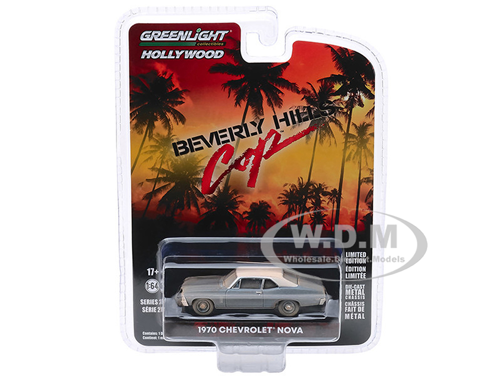 1970 Chevrolet Nova Blue Metallic with White Top (Unrestored) "Beverly Hills Cop" (1984) Movie "Hollywood Series" Release 27 1/64 Diecast Model Car b