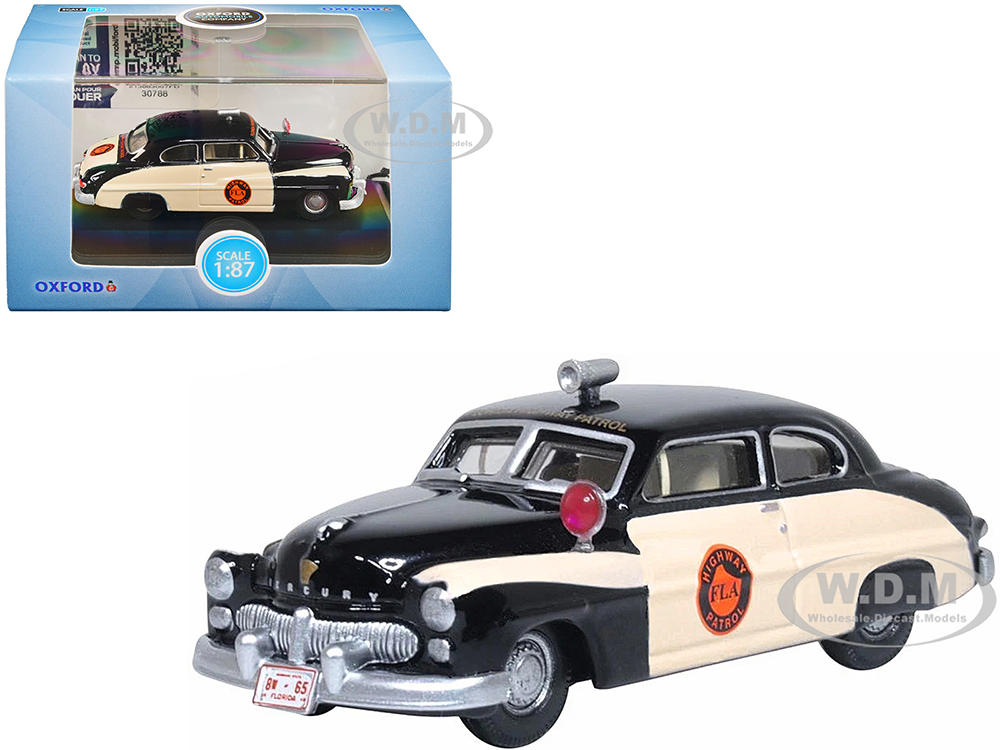 1949 Mercury Monarch Police Black and White "Florida Highway Patrol" 1/87 (HO) Scale Diecast Model Car by Oxford Diecast